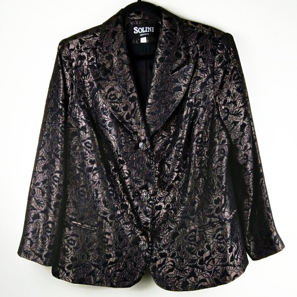 Solini NY Gold/Silver on Black Brocade Vintage 80's Cocktail Blazer Sz14